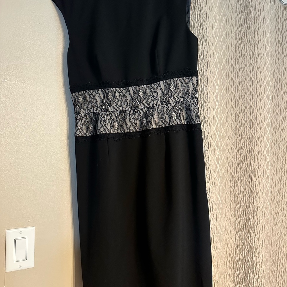 Calvin Klein Black One Shoulder Dress with Lace Detail